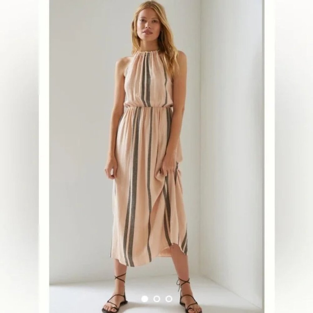 Anthropologie Cloth and Stone Halter Midi Dress in Maize Blush Pink Stripe